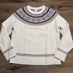 J‎ Crew Sweater Men's XL Beige 100% Lambswool Fair Isle Yoked Crewneck Pullover